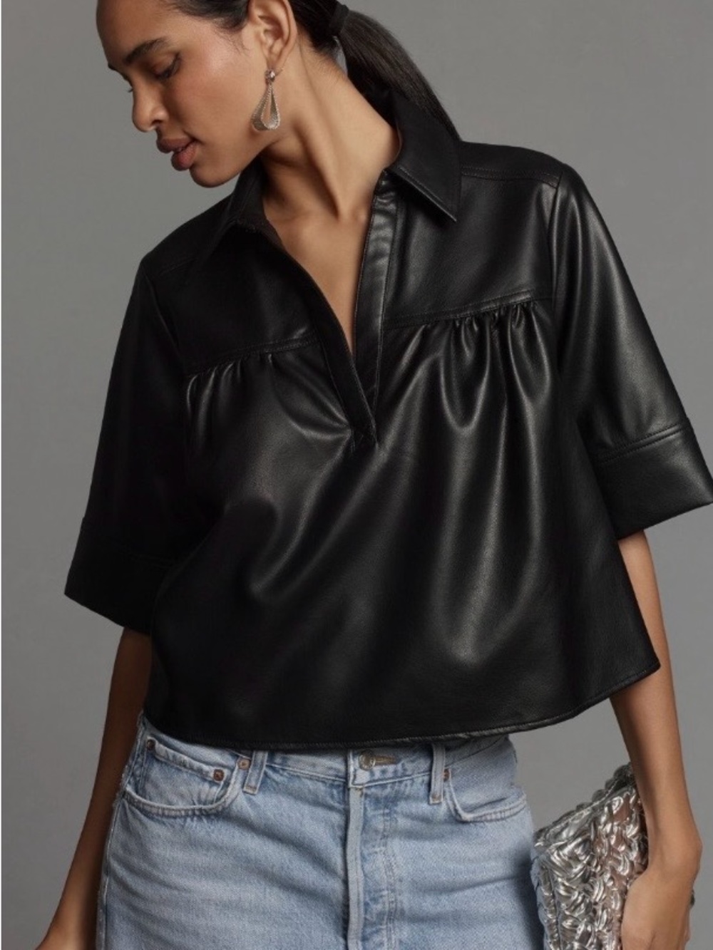 Pilcro short-sleeve faux leather swing top-New with tag! (Anthropologie brand)